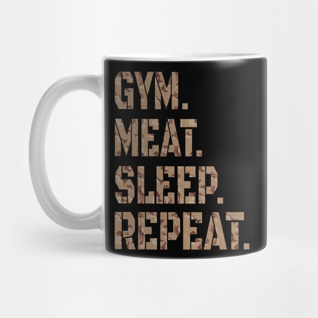 GYM MEAT SLEEP REPEAT CARNIVORE ATHLETIC STENCIL DESERT CAMO SPORT STYLE by CarnivoreMerch